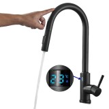 Baterie bucatarie, profesionala, afisaj digital LED temperatura, TOUCH, senzor de pornire la atingere, rotire 360&deg;, dus extractibil si pipa pivotanta,