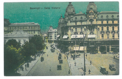 1521 - BUCURESTI, old cars, Victoriei Ave, Romania - old postcard - used - 1928 foto