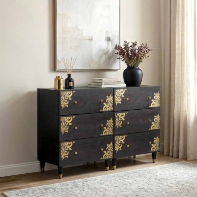 Bufet 2 buc. 60 x 33 x 75 cm Lemn de mango solid Negru foto