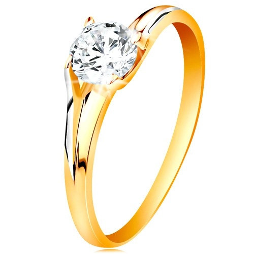 Inel din aur de 14K - zirconiu strălucitor &icirc;n montură proeminentă - Marime inel: 51