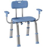 HOMCOM Taburet de duș scaun de duș ergonomic cu m&acirc;nere, spătar, &icirc;nălțime și șezut reglabile, albastru | Aosom Romania