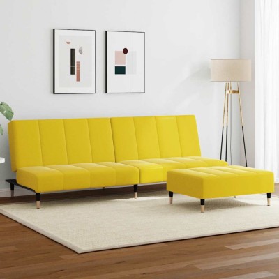 vidaXL Canapea extensibilă cu taburet, 2 locuri, galben, catifea 3258149 foto