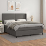 VidaXL Pat box spring cu saltea, gri, 180x200 cm, piele ecologică