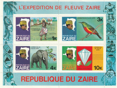 Zair 1979-Fauna,elefant,bloc 4 valori,dantelat,nestampilat,MNH.Mi.Bl.23 foto