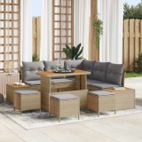 vidaXL Set de canapele pentru grădină cu pernă 9 pcs Bej Rattan poli
