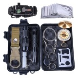 Cumpara ieftin Kit supravietuire multifunctional camping si urgente, trusa compacta cu busola, lanterna, amnar, card unealta, paracord si accesorii outdoor