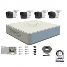 Kit 4 camere supraveghere TurboHD 5MP, IR 20m HikVision, Exterior + DVR 5MP HikVision + Sursa + Cablu + Mufe + HDD 1TB foto