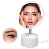 Oglinda cosmetica cu iluminare Led pentru machiaj, cu boxa Bluetooth, Incarcator Wireless pentru telefon 15W, 7 Culori RGB si 3 Trepte de temperatura, Visionhub