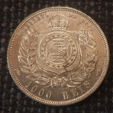 Moneda Argint Brazilia 1000 Reis 1876 Pedro al II-lea - America de Sud