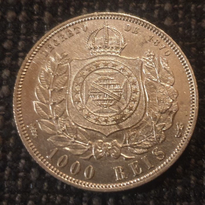 Brazilia 1000 reis 1876 argint Pedro ll