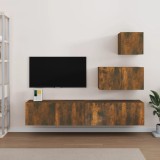 Set dulapuri TV, 4 piese, stejar fumuriu, lemn prelucrat