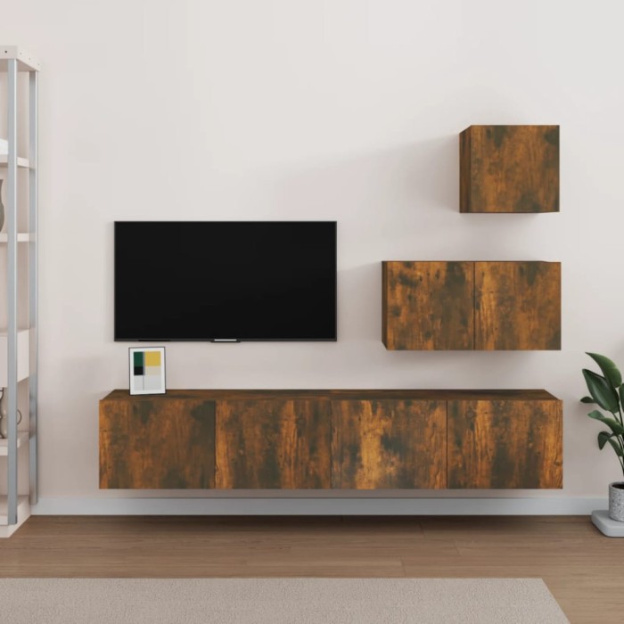 Gossi set dulapuri tv, 4 piese, stejar fumuriu, lemn prelucrat