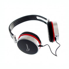 Casti stereo Gembird MHS-903 cu microfon, negru cu accente cromate si rosii