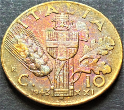 Moneda istorica 10 CENTESIMI - ITALIA FASCISTA, anul 1943 * cod 3499 foto