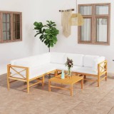 Cumpara ieftin Set mobilier grădină cu perne crem, 6 piese, lemn masiv de tec