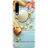 Husa silicon pentru Huawei P30, Blue Wood Seashells Sea Star