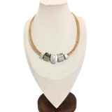 Colier din pluta cu ceramica gri si accente argintii