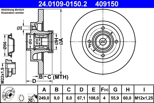 ATE 24.0109-0150.2 Disc frana