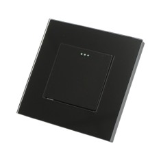 Intrerupator simplu cap scara negru 220V, 16AX cu indicator luminos, rama din sticla 86x86x34mm