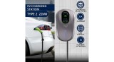 Stație de &icirc;ncărcare EV Qoltec 2-&icirc;n-1 Tip2 | 22kW | Wi-fi | LCD | RFID | 3 faze | Wallbox | 5m