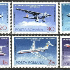 50 ani de la infiintarea liniilor aeriene romane, avioane, 1976, lista 918, MNH