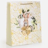 Geanta cadou ecru cu iepuras si oua vopsite, 26x10x32cm, CMCLASS