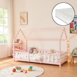 Pat copii Sisimiut RW90 cu saltea 90 x 200 cm roz/alb [en.casa] HausGarden Leisure, [en.casa]