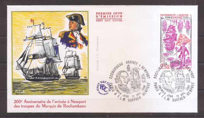 Franta 1980 - 200 ani de la sosirea lui Rochambeau la Newport, Rhode Island(FDC)