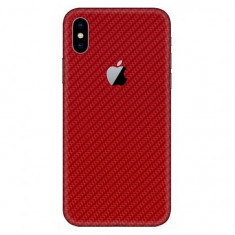 Set Folii Skin Acoperire 360 Compatibile cu Apple iPhone XS Max (Set 2) - ApcGsm Wraps Carbon Geranium Red