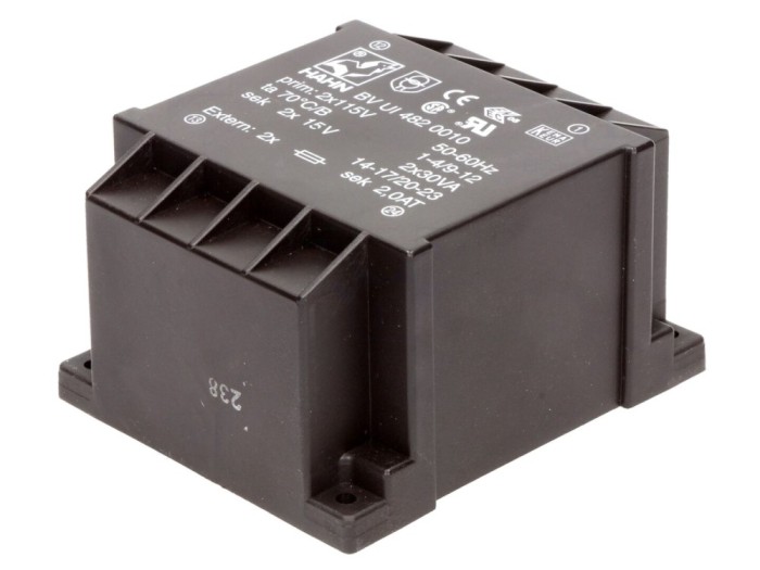 Transformator &icirc;ncapsulat 60VA 2x15V 2A PCB