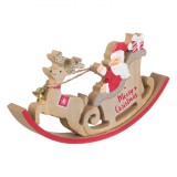 Decoratiune Craciun Lemn, Mos Craciun cu Sanie si Cerbi, Inaltime 11cm, Multicolor, Oem