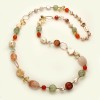 Colier Argint 925 Placat Aur Roz cu Cuart Multicolor, Perle Cultură &amp; Biwa, 75cm, Sparkle Handmade Italy