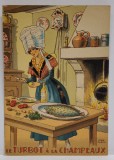 LE TURBOT A LA CHAMPEAUX , CARTE POSTALA ILUSTRATA , LITOGRAFIE SEMNATA JEAN PARIS , CU RETETA CULINARA PE VERSO , TEXT IN LB. FRANCEZA , 1946
