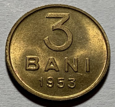 3 Bani 1953 Romania UNC, Luciu de batere foto