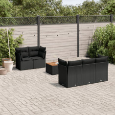 Set mobilier de gradina cu perne, 6 piese, negru, poliratan