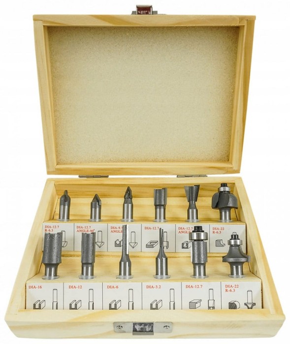 Set de 12 freze pentru lemn diferite profile cu prindere de 8mm