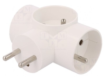 Conector Alimentare AC Splitter 2P PE 250V 16A Alb foto