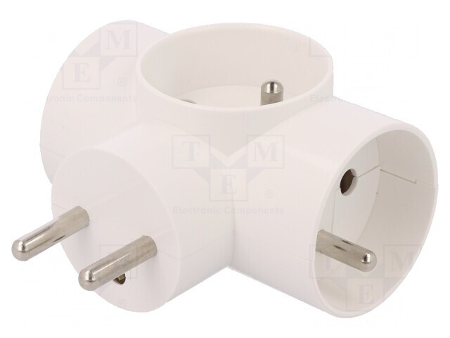 Conector Alimentare AC Splitter 2P PE 250V 16A Alb