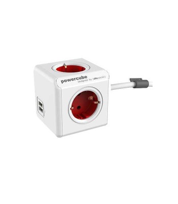 Prelungitor in forma de cub 4 prize 2x USB lungime cablu 1.5m rosu Allocacoc foto