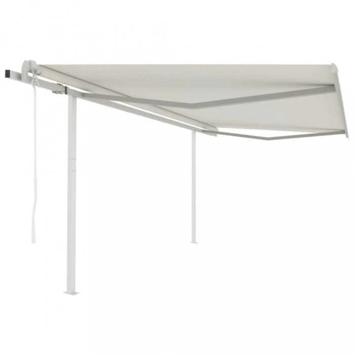 Copertină retractabilă automat, cu st&acirc;lpi, crem, 4,5x3 m
