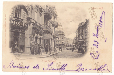 1654 - BUCURESTI, Victorie street, tramway, Litho - old postcard - used - 1900 foto