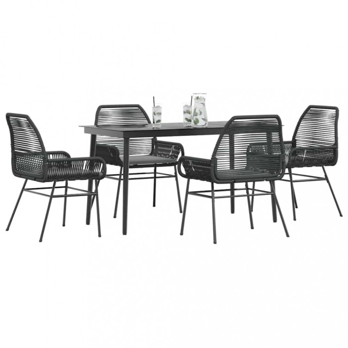 Gossi set de sufragerie de gradina 5 piese neagra sticla poly rattan