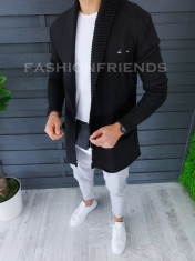 Cardigan barbati negru slim fit ZR T3596 foto