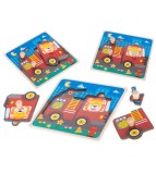Puzzle din lemn pentru copii KIK cu vehicule, 2 piese, 15x15cm, educativ