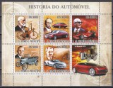 Sao Tome si Principe 2007-Istoria automobilului și constructorii acestora:G.Daimler,K. Benz,E. Ferrari,H.Ford,F. Porshe, Bloc, Cota 10 EURO, RARA, MNH