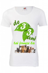 TRICOU IMPRIMEU FUNNY DE 33 ANI TAI FRUNZE LA CAINI, tricou mesaj haios 33 ani foto