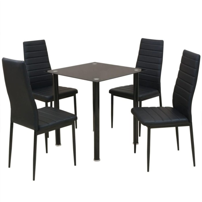 Set masa si scaune de bucatarie, negru, 5 piese