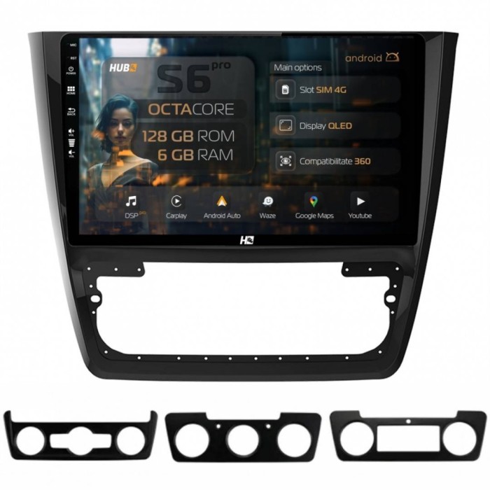 Navigatie Skoda Yeti 6GB RAM Android 13 Octacore Slot Sim 4G DSP GPS Wi-FI Carplay Android Auto USB Bluetooth Waze Touchscreen 10.1 Inch