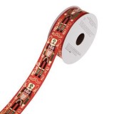 Panglică decorativă pentru brad de Crăciun, roșie, cu model soldat de lemn, 5m x 25mm, CMCLASS