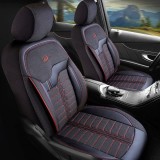 Set Huse Scaune Auto pentru BMW SERIA 2 - Panda Londra, cu fermoare pentru bancheta rabatabila, negru cu cusatura rosie, 11 piese